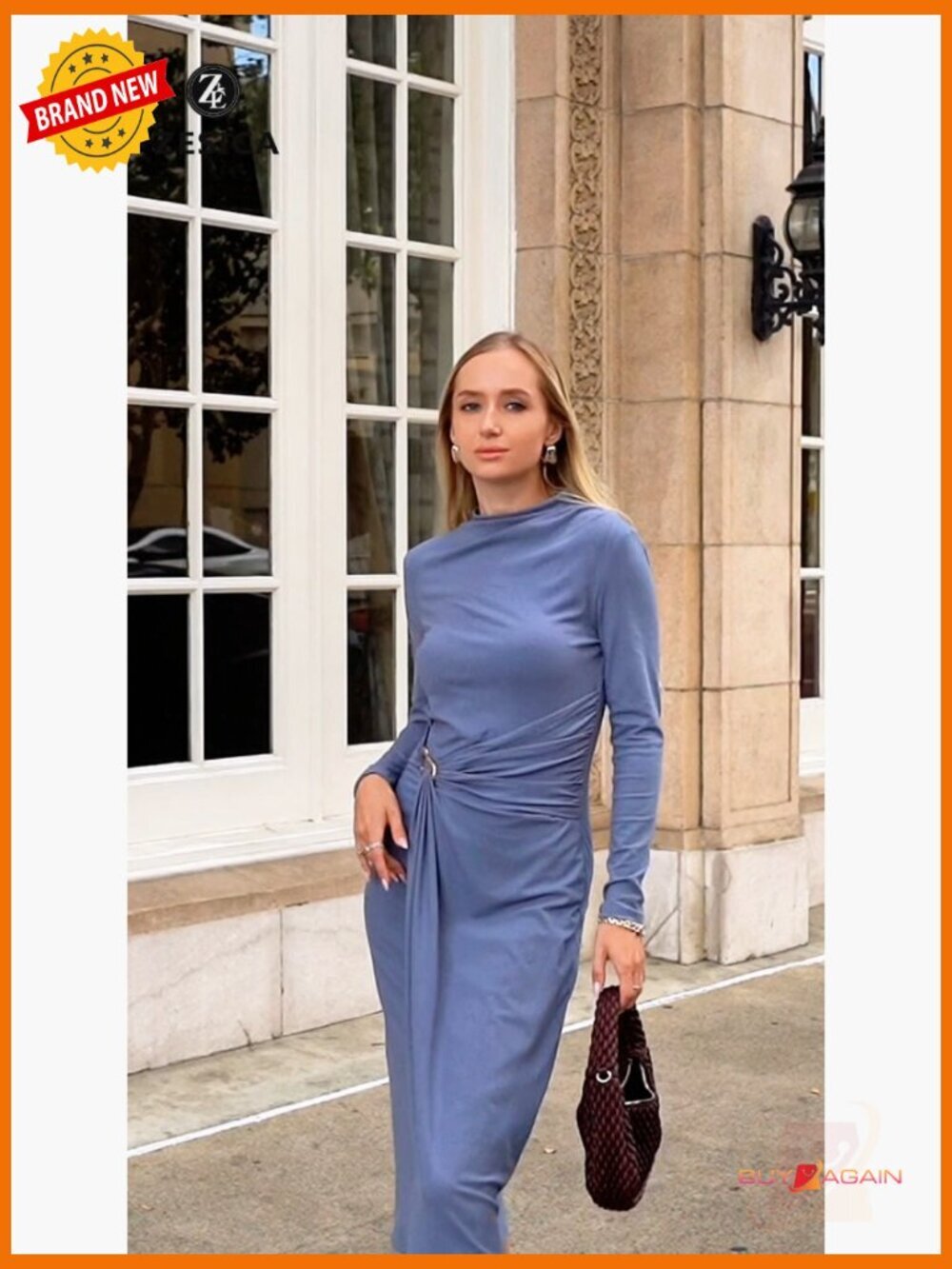 Long Sleeve Mock Neck Bodycon Midi Dress Wedding Guest Cocktail Party - Picture 7 of 7
